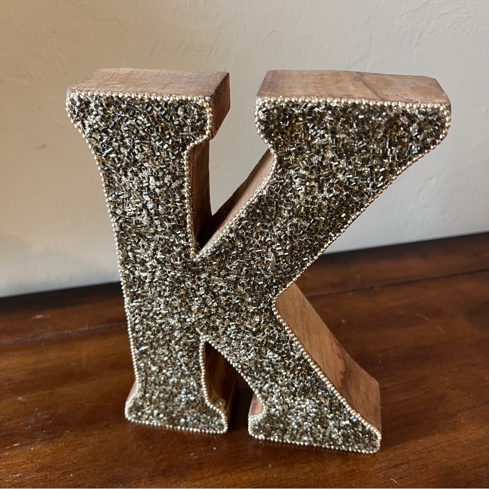 Glitter Beaded Embellished Wooden Letter K Home Room Decor 8"